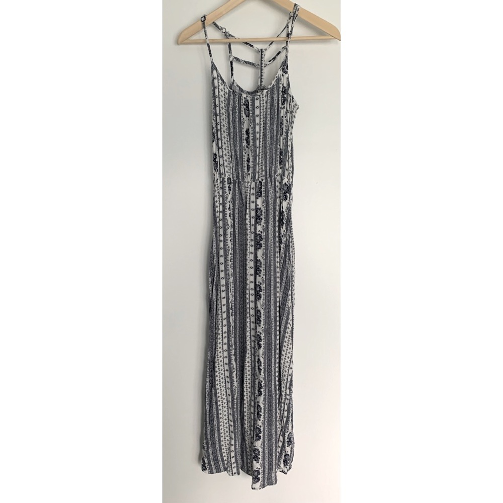 J For Justify navy & white Aztec and floral maxi dress with slit spaghetti strap